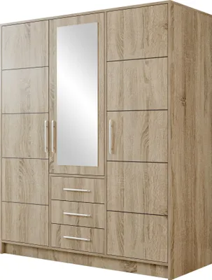 Produktbild von MIRJAN24 Kleiderschrank Bali D3, Drehtürenschrank, Garderobe mit Drehtüren, Spiegel und Schubladen, Schlafzimmer (Farbe: Sonoma Eiche)
