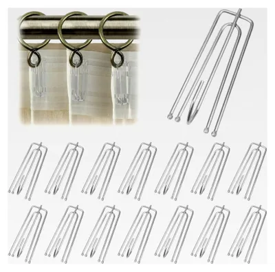 Produktbild von Gardinenhaken aus Metall, 50 Stück, Vorhanghaken aus Edelstahl mit 4 Zinken, zum Einhängen für Schienen