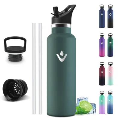 Produktbild von Trinkflasche Edelstahl 750 ml, Isoliert, Auslaufsicher, Olivgrün, für Sport, Gym