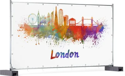 Produktbild von Wallario XXL Outdoor-Poster für Garten oder Balkon, Motiv Städte als Aquarell - Skyline von London, in ca. 340 x 173 cm
