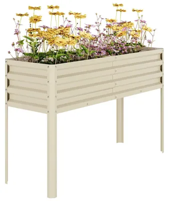 Produktbild von Hochbeet Metall - Erhöhtes Pflanzbeet 127x44x80 cm - Pflanzkasten für Gemüse und Blumen - Für Garten und Balkon - Beige