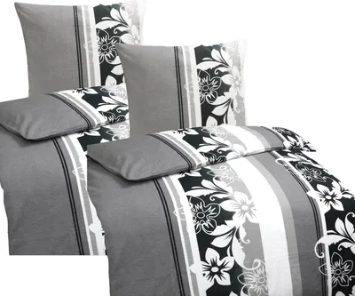 Produktbild von Hochwertige Biber Bettwäsche Baumwolle Blumen 2tlg. 4tlg. 135x200 80x80: 4tlg. / Grau