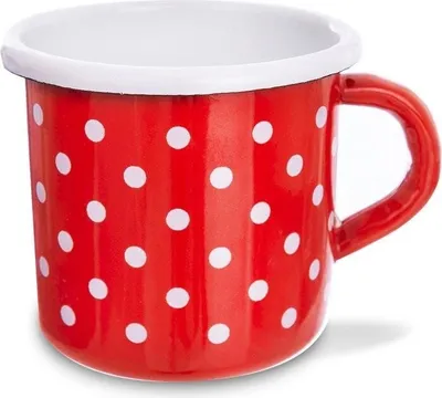 Produktbild von Orion Emaille-Becher retro emailliert 0,4l ROT MIT WEISSEN PUNKTEN