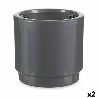 Obrázek produktu pro Samozavlažovací květináč z polypropylenu stříbrné barvy (2 kusy) (38 x 37,5 x 38 cm)