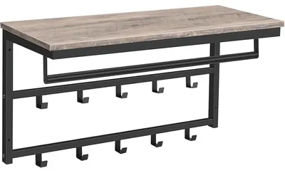Zdjęcie produktu dla Wieszak na ubrania z półką i 10 haczykami, wymiary: 80 x 30 x 42 cm, kolor: beżowo-czarny