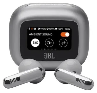 Zdjęcie produktu dla JBL Live Flex 3, Bezprzewodowy, 20 - 40000 Hz, Połączenia/Muzyka/Sport/Codzienność, 72,7 g, Zestaw słuchawkowy, Srebrny