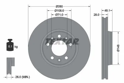 Produktbild von 2x TEXTAR 92156903 Bremsscheibe Vorderachse