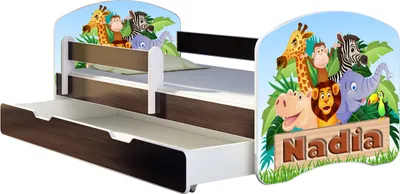 Zdjęcie produktu dla ACMA łóżko młodzieżowe łóżko dziecięce łóżko młodzieżowe kompletny zestaw z materacem stelaż listwowy i zabezpieczenie przed wypadnięciem Wenge 02 Animals Name 140x70 + podstawa łóżka