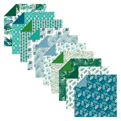 Produktbild von Clairefontaine 95354C – Beutel Origami, 60 Blatt, 15 x 15 cm, 70 g, verschiedene Motive, pflanzlich chic