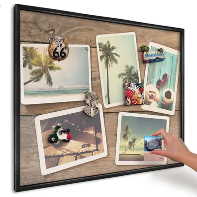 Produktbild von Magnettafel 80x60 cm mit schwarzem Rahmen - Magnetische Metalltafel, Magnetpinnwand zur Wandmontage für Wohnzimmer, Küche, Flur, Kinderzimmer und Büro - Urlaubsnostalgie