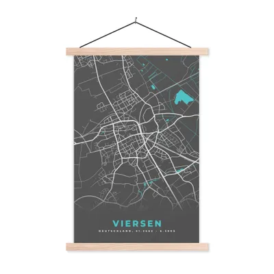 Produktbild von MuchoWow® Textilposter Stadtplan - Deutschland - Blau - Viersen - Karte 120x180 cm mit holzfarbenen Rahmen - Textil-Plakat