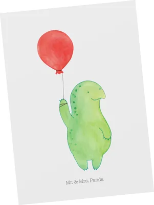 Produktbild von Mr. & Mrs. Panda Postkarte Schildkröte Luftballon - Weiß - Geschenk, Fotokarte, Postkarten, Motivationsspruch, glücklich, Grußkarte, Jahrmarkt, Ansichtskarte
