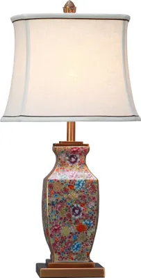 Produktbild von Fine Asianliving Chinesische Tischlampe Porzellan mit Lampenschirm E27 Orientalische Tischleuchte Keramik Nachttischlampen Schlafzimmer Wohnzimmer