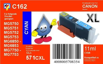 Produktbild von CLI-571CXL Dr. Inkjet Ersatzpatrone cyan mit 11ml Inhalt - ersetzt CLI-571CXL