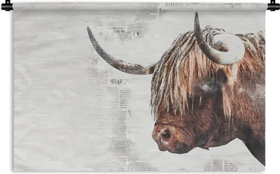 Produktbild von MuchoWow® Wandteppich Wandbehang Scottish Hochlandrind - Tiere - Zeitungsartikel 90x60 cm Tapisserie Dekoration Wandtuch - Wandskulpturen - Bildteppich