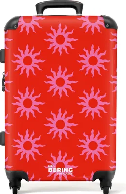 Produktbild von NoBoringSuitcases.com® Großer Koffer - Rot mit rosa Sonnen - Kombinationsschloss TSA - Hartschalen Trolley 4 Rollen - 72 liter - Reisekoffer - 66 cmKoffer Mittelgroß 67x43x25 cm, 72L,