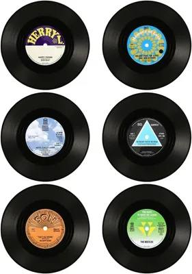 Produktbild von Vintage Untersetzer für Schallplatten – Set mit 6 Stück – Getränkeuntersetzer – Bietet optimalen Schutz für den Tisch – Ideal als selbstgemachtes Geschenk