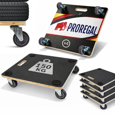 Produktbild von Mega Deal 4x Profi Transportroller HERCULES | BxT 50x50 cm | Traglast 150 kg | 4 Gummirollen & Griff | Siebdruckplatte | 2 Stück | Rollbrett für Möbel Möbelroller Transporthilfe für Umzug Pflanzen Werkstatt