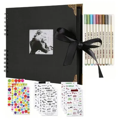 Obrázek produktu pro Scrapbookové album s samolepkami ve tvaru tužek, 40 stran, černé, výstižná sada pro vlastní tvorbu fotoknihy