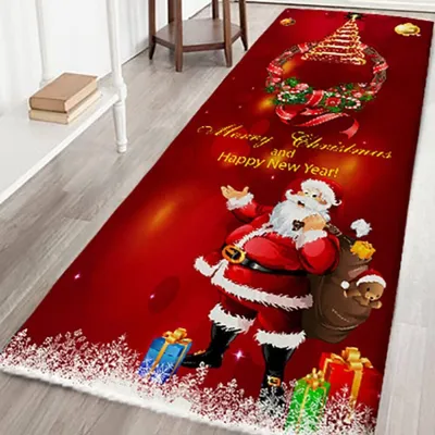 Produktbild von Weihnachtsteppich 3D Rutschfest Weihnachtsdruck Teppich Wohnzimmer Boden Küche Badezimmer Teppich Weihnachtsmann & Reh Weihnachtsbaum Schneemann