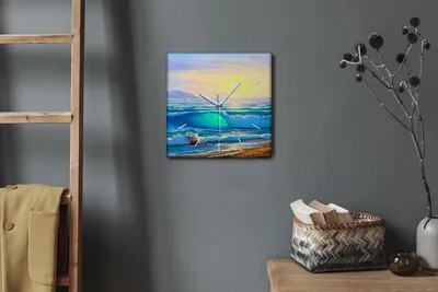Produktbild von Coloray Hodiny Unikátní 30x30 cm  Tiché hodiny Pro obývací pokoj a kuchyň Nástěnné hodiny Plátno Bílé ručičky hodin - Mořská vlna krajina