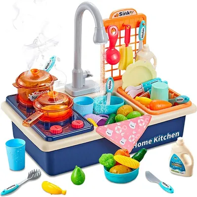 Produktbild von Spielzeugspüle mit Wasserhahn, Kochgeschirr und Zubehör, Geschirrspülset, für Kinderküche