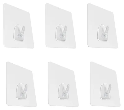 Produktbild von 6er-Pack selbstklebende Haken, transparente Zauberhaken, Wunderhaken, transparente Haken, Klebehaken, wiederverwendbar, für Küche, Badezimmer, Türwand, Handtücher, Kleidung, max. 10 kg (6 x 8)