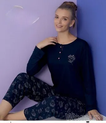 Immagine prodotto di Pigiama Damen Pigiama Schlafanzug Marineblau L Lang Viskose 2-Teiler Set S-31