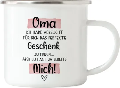 Produktbild von Oma Geschenk Emaille Tasse Omi Großmutter Geschenkidee Geburtstag Enkel Enkelin Enkelkinder