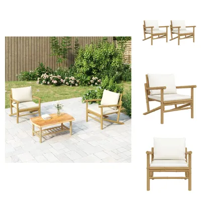 Produktbild von vidaXL Gartenstühle 2 Stk. mit Cremeweißen Kissen Bambus -  Gartensofaelemente