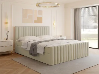Obrázok produktu pre Kontinentálna manželská posteľ 180x200 VASHON 2 - svetlá béžová + topper