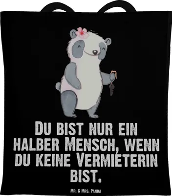 Produktbild von Mr. & Mrs. Panda Tote Bag Vermieterin Herz - Schwarz - Geschenk, Tasche, Einkaufstasche, Laptoptasche, Schultasche, Baumwolltasche