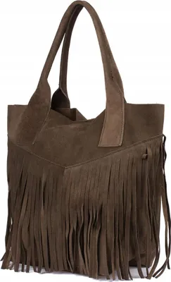Produktbild von Damen-Shopper-Tasche aus Wildleder, A4-Format, mit Fransen, italienisches Wildleder