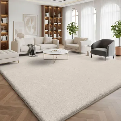 Productafbeelding van Rond Vloerkleed 140 x 200 cm Beige, Zacht en Wasbaar