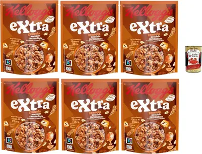 Produktbild von Cereali Extra "Nocciole Caramellate" | Probieren Sie Karamellisierte Haselnüsse| breakfast Cereals, Müsli mit knusprigem Hafer | 6x 375g + Italian Gourmet polpa 400g