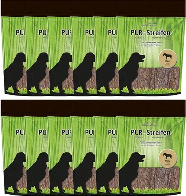 Produktbild von 12 x 100 g Schecker - PUR Kaustreifen aus 100% Pferd - weich - teilbar - Hundesnack getreidefrei