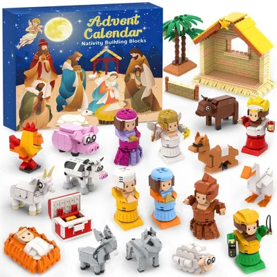 Productafbeelding van Krippen adventskalender 2026 voor kinderen – 24 dagen kerstcountdown met blokjes, gemaakt van ABS-kunststof, herbruikbaar