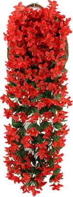 Immagine prodotto di Pianta sospesa decorativa 85 cm fiori artificiali rossi per parete balcone casa