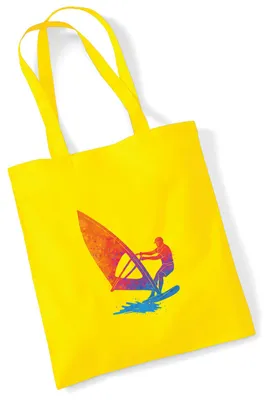 Produktbild von Huuraa Jutebeutel Windsurfen bunte Silhouette 10 Liter Yellow Baumwolle Tasche Geschenkidee