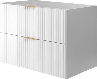 Produktbild von Waschtischunterschrank, Mattweiß, 80 x 57 x 46 cm, Weiß mit goldener Griff