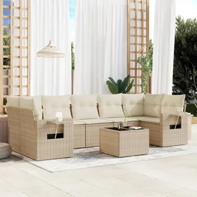 Produktbild von Gartenmöbelgarnituren - 8-tlg. Garten-Sofagarnitur mit Kissen Beige Poly Rattan Möbel21
