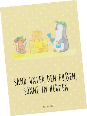 Produktbild von Mr. & Mrs. Panda Postkarte Sommer Meer Strand - Gelb Pastell - Geschenk, Farben, bildkarte, Küste, Winter, Emotionen, Postkarten, Grußkarte, Strandurlaub, kunstkarte