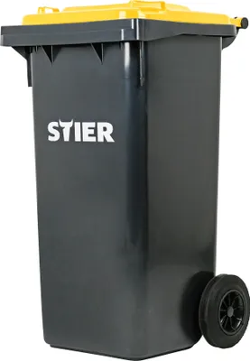Produktbild von STIER 2-Rad-Müllgroßbehälter, Mülltonne, Volumen 120 Liter, Mülleimer, Tonne Grau, Deckel Gelb, Größe: 475 x 550 x 930 mm, Restmülltonne mit Rädern und Deckel
