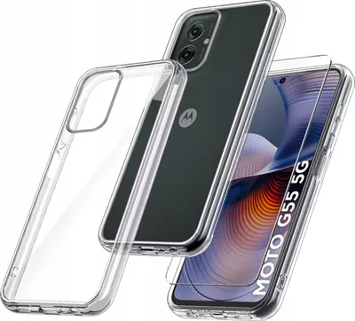 Immagine prodotto di Custodia in silicone trasparente rinforzata per Motorola Moto G55 5G, con vetro temperato 9H