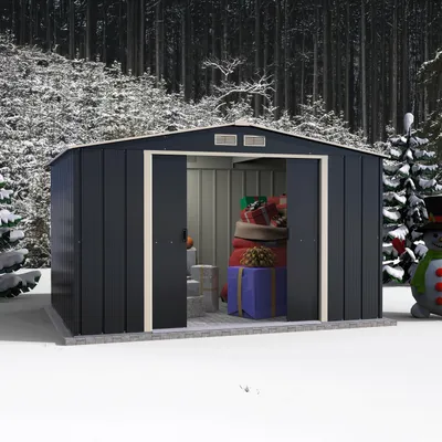 Produktbild von Duramax Metall Gartenhaus 322x234 Geräteschuppen Garten Gerätehaus Schiebetüren, H. 196 x B. 322 x T. 234 cm, Metall