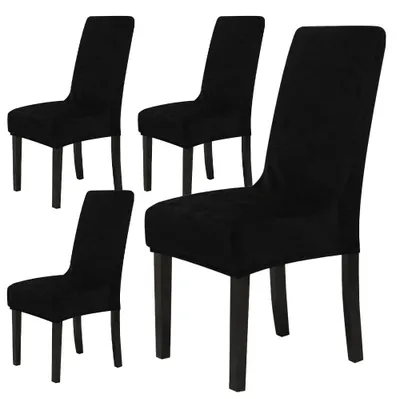 Produktbild von Chickw1 Stuhlhussen, 4er-Set, samtweiche Stuhlhussen für Freischwingerstühle, Esszimmerstühle, geeignet für Hochzeiten, Hotels, Küchen, Bankette, Partys, Stretch-Stuhlhussen (4er-Pack, Schwarz)