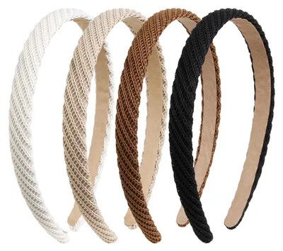 Productafbeelding van Haarbanden voor dames en meisjes, 4 stuks, gevlochten, gebreid, effen kleur, antislip, haaraccessoires voor dagelijks gebruik