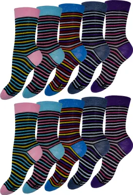 Produktbild von OCERA 10 Paar Damen Socken mit buntem Streifen-Muster - Gr. 39-42