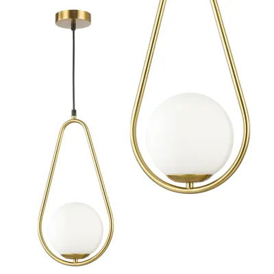 Produktbild von MasterLED Pendelleuchte - E27 - Gold - Tropfenform - Opalglas-Kugel - moderne Hängeleuchte für Wohnzimmer & Esszimmer