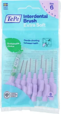 A package of TePe Interdental Brushes Extra Soft, Size 6.